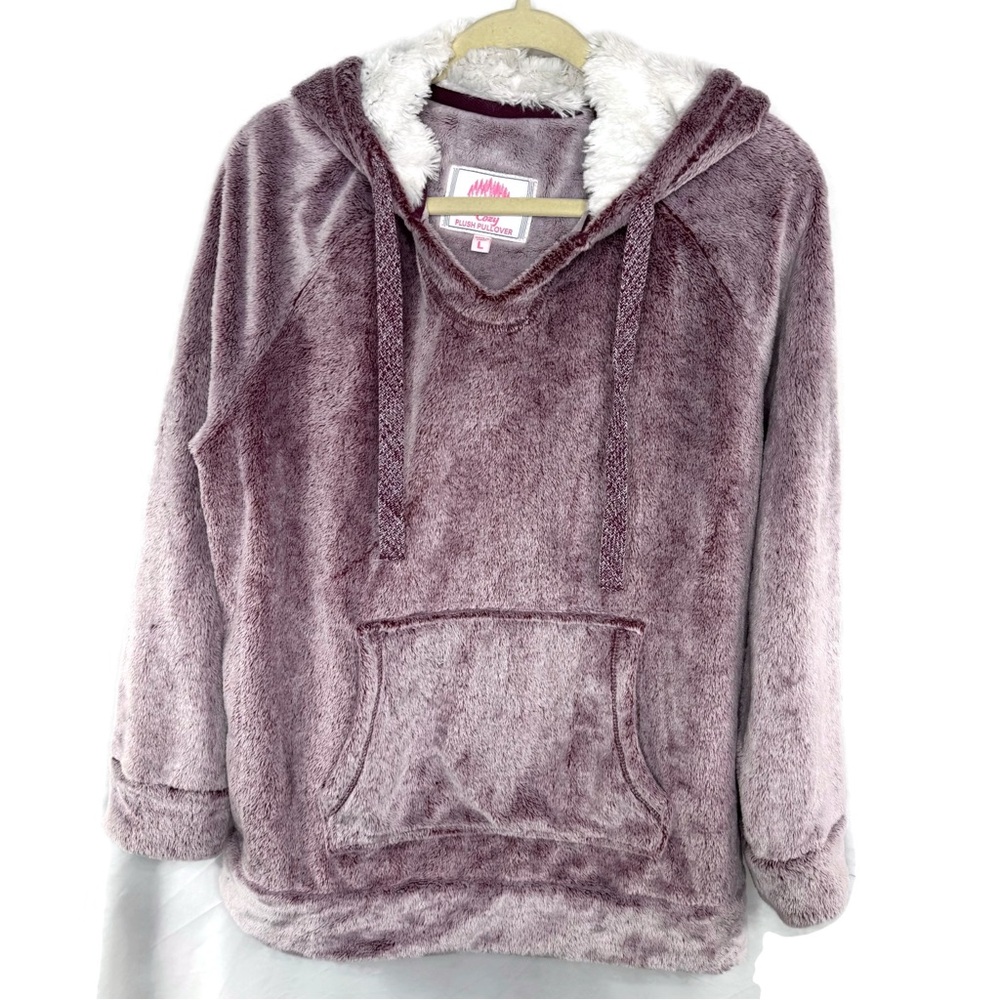Plush V-Neck Hoodie in Soft Purple COZY Loungewear EUC Super Fleece